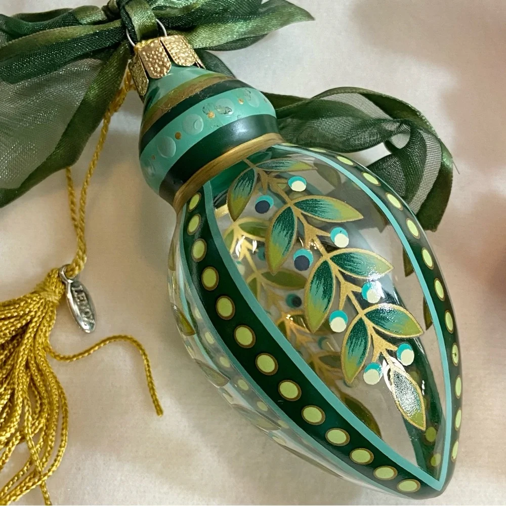 Lenox Hand Painted Gems Glass Christmas Bulb Ornaments Set of 2